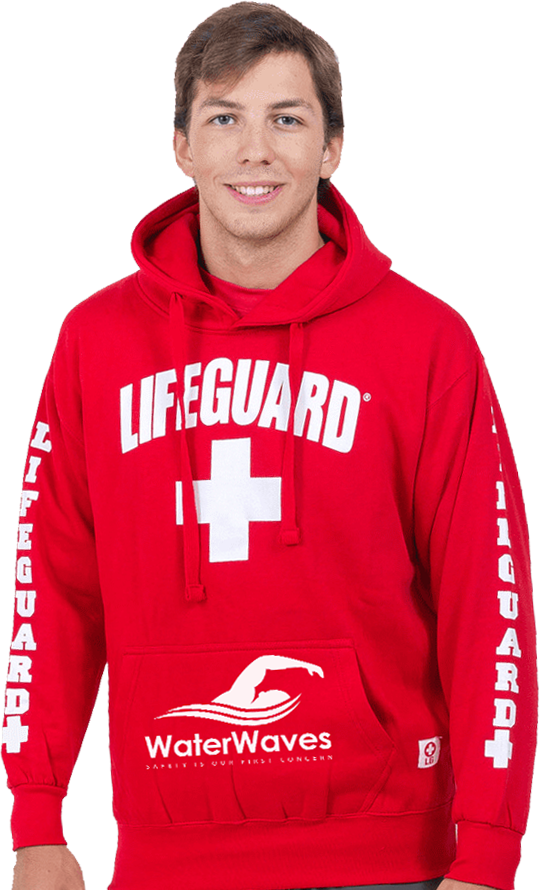 WaterWaves lifeguard holding a red rescue tube
